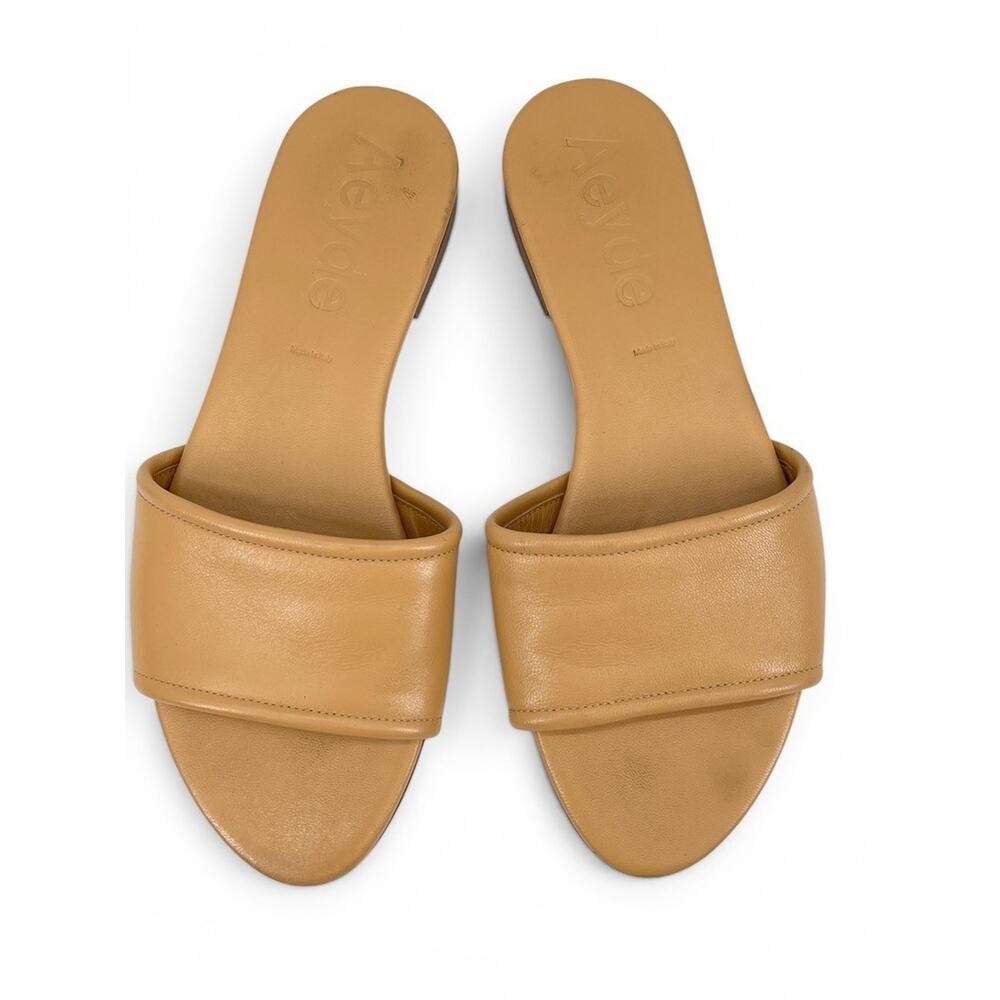 Aeyde Sumi Slide Sandals Tan 37 6.5 - 7 Soft Leather Flat Slip on Sandals